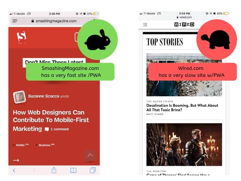 are pwas faster than regular mobile website