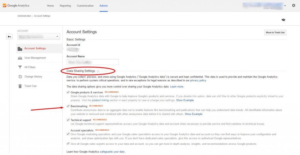 Data Sharing Settings in Google Analytics