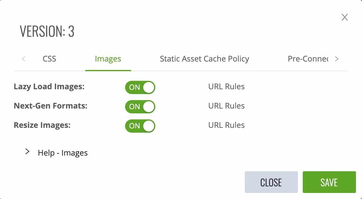 Site Speed Image Settings