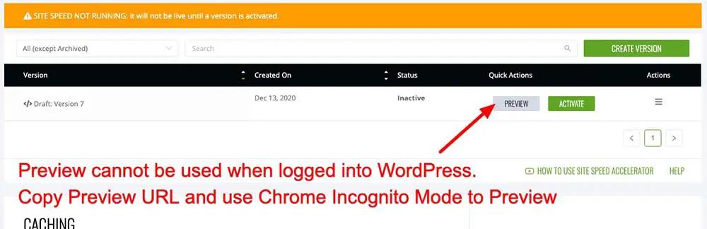 preview site in incognito mode