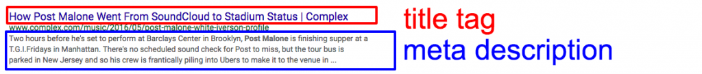 title tag and meta description
