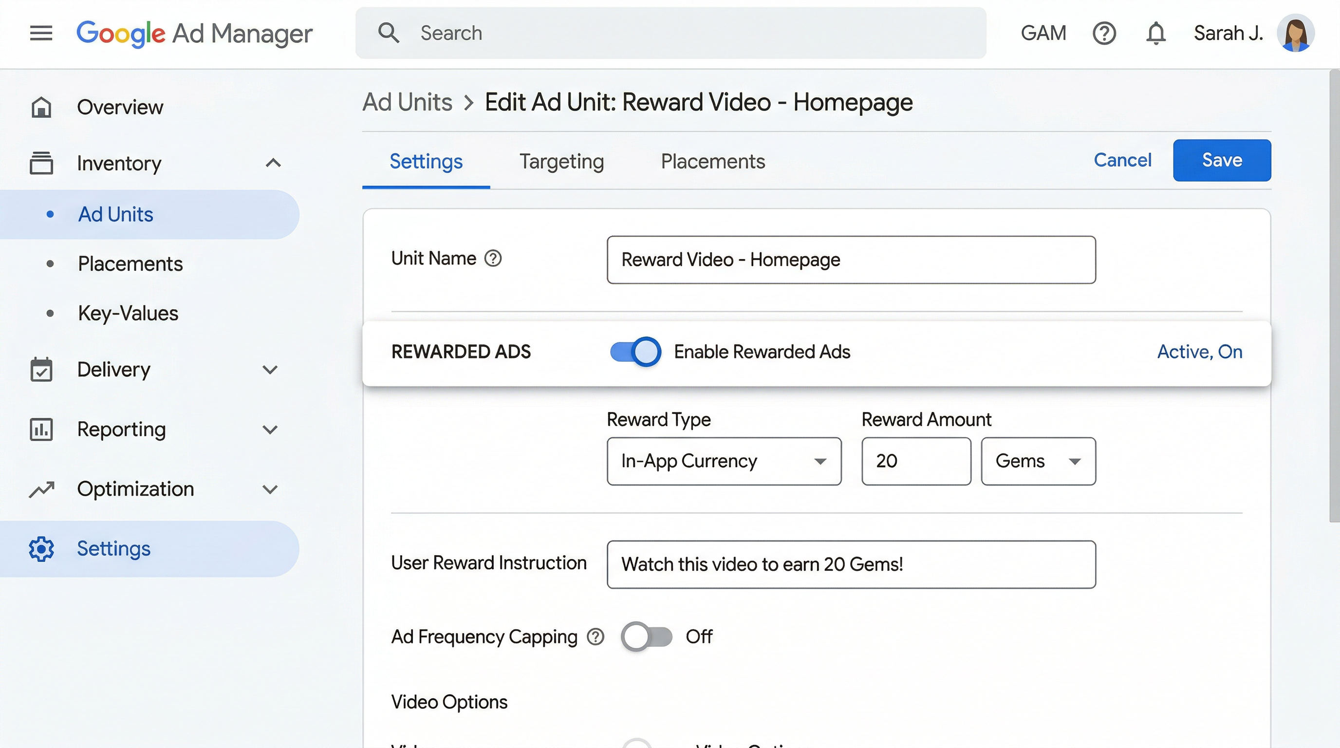 rewarded ads GAM 