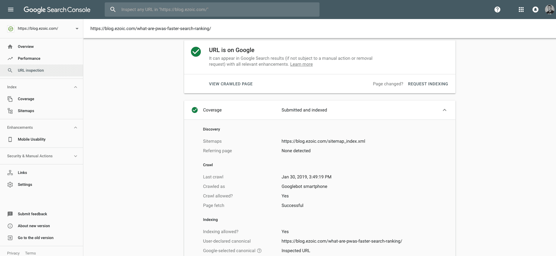 url inspection inside search console